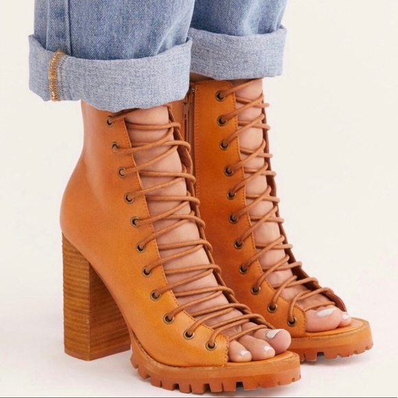 Free People Shoes - Free People Open Toe Lace Up Palermo Boots Tan